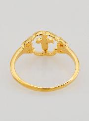 Anillo Cruz y Flor Bañado en Oro - Talla 58