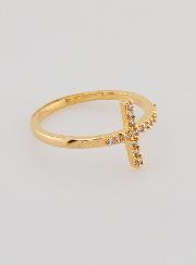 Anillo Cruz de Cristo y Diamantes Strass - Bañada en Oro - Talla 58
