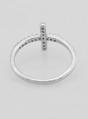 Anillo Cruz y 1 Diamante Strass - Plata de Ley - Talla 58