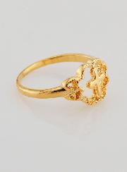 Anillo Cruz y Flor Bañado en Oro - Talla 54
