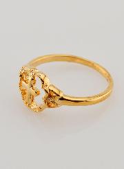 Anillo Cruz y Flor Bañado en Oro - Talla 56