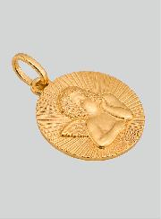 Medalha Anjo da Guarda Redonda Diamantada em Ouro 375/1000