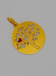 Medalla Árbol de Vida y Corazón Rojo de Oro