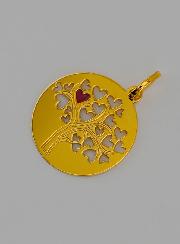 Medalla Árbol de Vida y Corazón Rojo de Oro