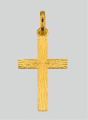 Colgante Cruz Estriada y Diamantada de Oro Amarillo Macizo
