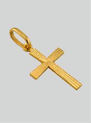Colgante Cruz Estriada y Diamantada de Oro Amarillo Macizo