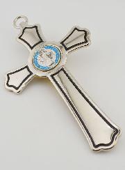 Cruz de San Benito de Metal Plateado y Medalla - 20 cm