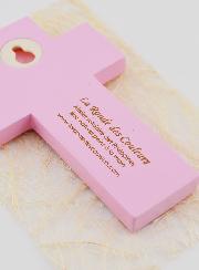 Cruz Infantil Agua Bautismal de Madera - Rosa - 12 cms