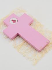 Cruz Infantil Vela de Batismo - Rosa