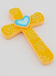 Cruz de Niño Naranja y Corazón Azul - 15cms