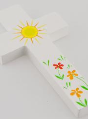 Cruz Infantil de Madera - Sol de Amor y Flores
