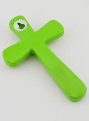 Cruz en Madera - Verde - Corazón Rosa