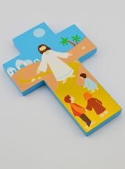 Cruz Infantil de Madera - Jesucristo y los Niños