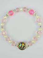 Pulsera Religiosa Perlas de Cristal Rosa - Medalla de Lourdes