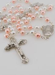 Rosario de Cuentas en Perlas de Nácar Rosa y Blanco