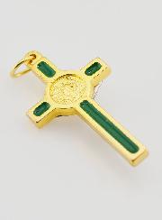 Colgante Cruz de San Benito Dorado y Verde