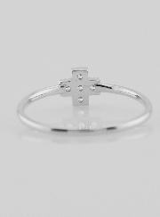 Anillo de cruz y diamantes - Plata de ley - Tamaño 54