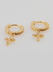 Pendientes de Aro con Cruz Ortodoxa Chapada en Oro y Diamantes de Imitación