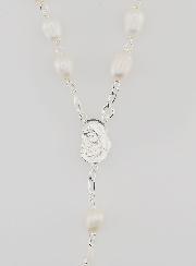 Rosario de Plata 925/1000 y Nácar - Granos Brillantes de 7 mm