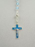 Rosario en Perlas de Cristal Azul Claro y Diamantes - Plata