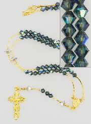Rosario de Cristal Azul y Chapado en Oro de 18k