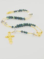 Rosario de Cristal Azul y Chapado en Oro de 18k