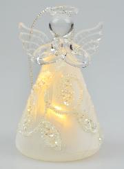 Ángel navideño de cristal luminoso de 8 cm - Decoración de hojas