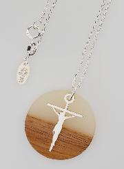 Collar Religioso de Plata - Círculo de Madera Resina y Cruz de Cristo
