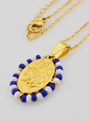 Collar religioso y medalla milagrosa - Cuentas Azul y Blanco