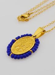 Collar religioso y medalla milagrosa - Cuentas azul marino