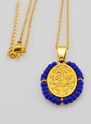 Collar religioso y medalla milagrosa - Cuentas azul marino