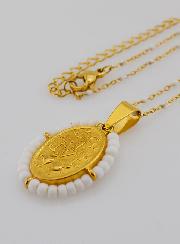 Collar religioso de cuentas y medalla milagrosa - Blanco