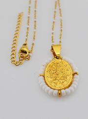 Collar religioso de cuentas y medalla milagrosa - Blanco