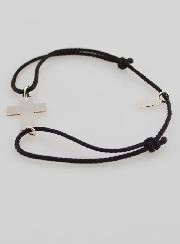 Pulsera Plateada y Cuerda Negra con Cruz
