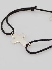 Pulsera Plateada y Cuerda Negra con Cruz