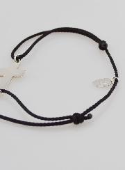 Pulsera Plateada y Cuerda Negra con Cruz