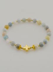 Pulsera en Piedra de Aguamarina y Cruz - 6 mm