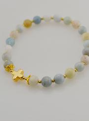 Pulsera en Piedra de Aguamarina y Cruz - 6 mm
