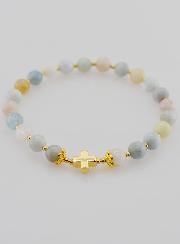 Pulsera con Cruz - Aguamarina de 6 mm