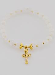 Pulsera con Cruz - Piedra de luna de 6 mm