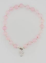 Pulsera en Cuarzo Rosa 6 mm y Ángel de la Guarda