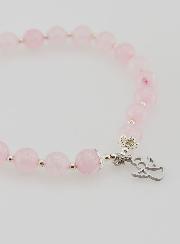 Pulsera en Cuarzo Rosa 6 mm y Ángel de la Guarda
