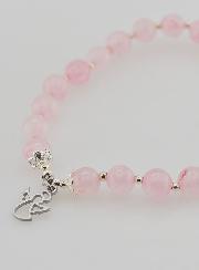 Pulsera en Cuarzo Rosa 6 mm y Ángel de la Guarda