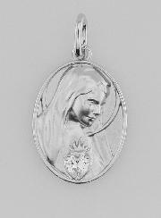 Medalla de Plata y Circón del Sagrado Corazón de María - 19 mm