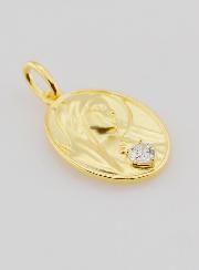 Medalla del Sagrado Corazón de María bañada en oro y circonitas - 19 mm