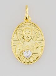 Medalla del Sagrado Corazón de Jesús bañada en oro y circonitas - 19 mm