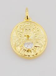 Medalla del Sagrado Corazón de Jesús bañada en oro y circonitas - 19 mm