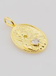 Medalla del Sagrado Corazón de Jesús bañada en oro y circonitas - 19 mm