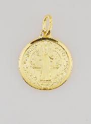 Medalla de San Benito bañada en oro con bordes - 18 mm