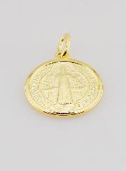 Medalla de San Benito bañada en oro con bordes - 18 mm